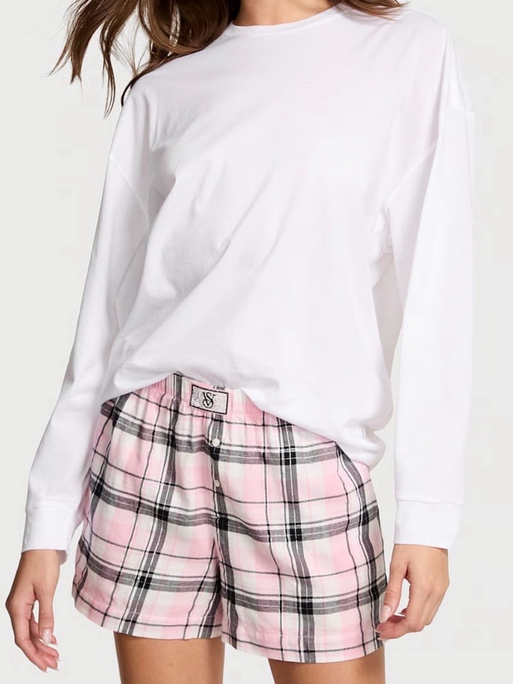 Victoria’s Secret Flannel Short Pajama Set Pink Plaid XS